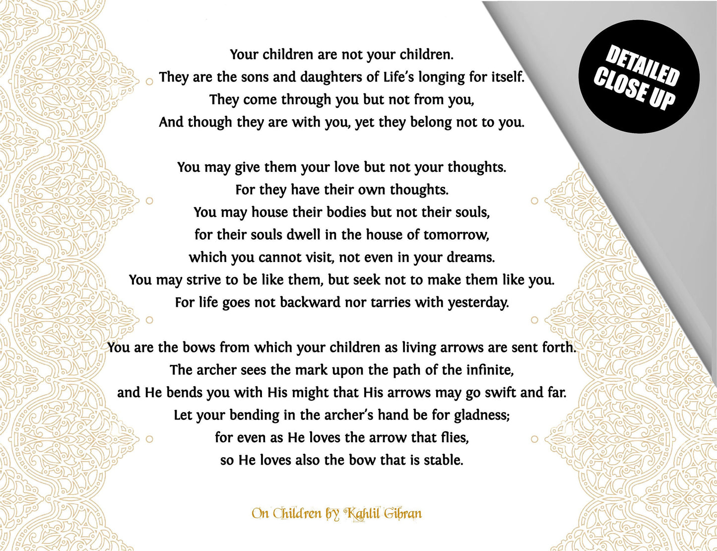 On Children by Kahlil Gibran, Wall Hanging, Middle Eastern Wall Art, Kahlil Gibran Quote, Kahlil Gibran Print, Personalized Message Gift