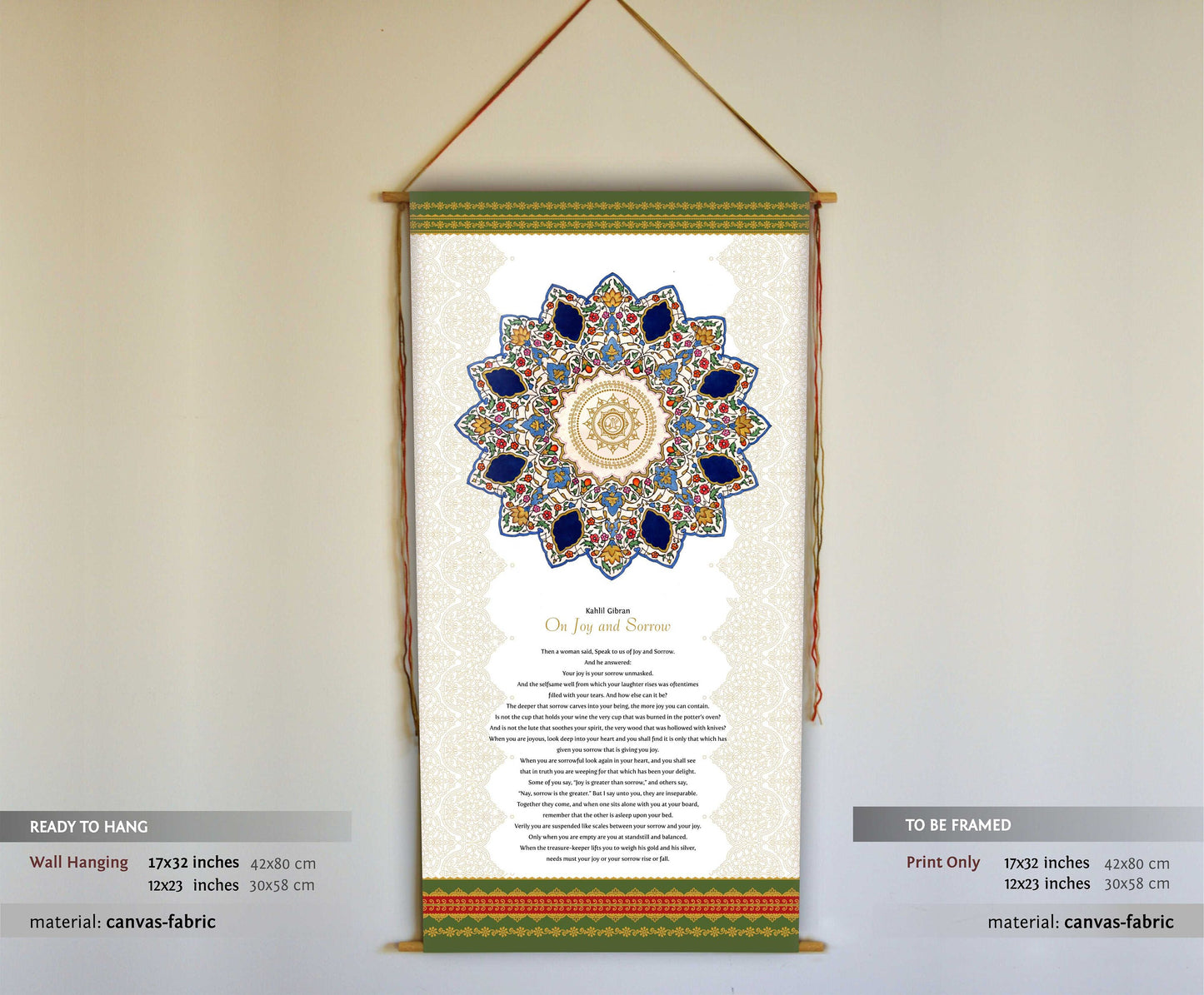 Kahlil Gibran Poem , On Joy and Sorrow , Wall Hanging , Ready to hang , On Joy and Sorrow Poem by Kahlil Gibran , Poster , Print , Tapestry