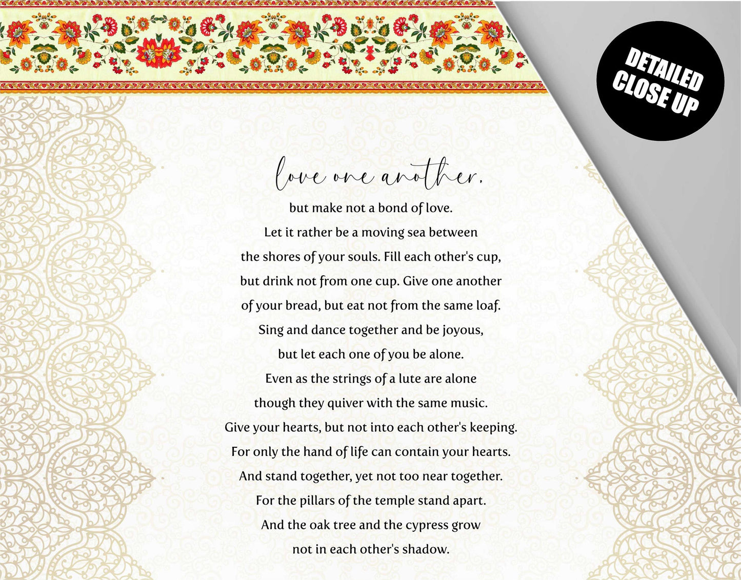 Kahlil Gibran On Marriage, Wall Hanging, Love one another by Kahlil Gibran, Kahlil Gibran Art, Prints, The Prophet, Decor, Gift, Tapestry