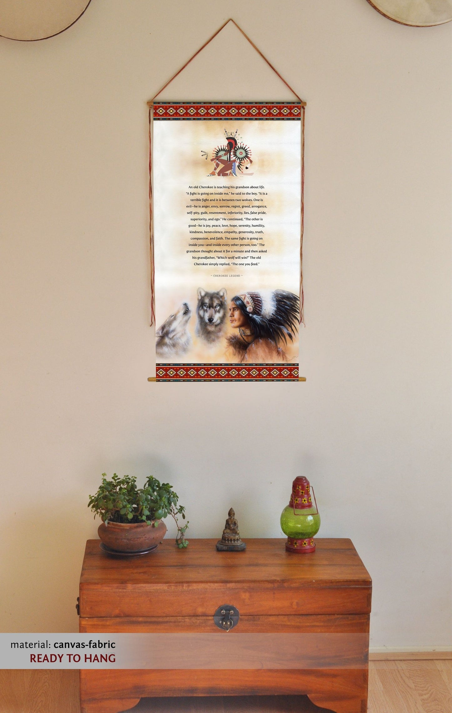 Two Wolves, Native American, Wall Hanging, inspirational quotes, wall art, prints, two wolves, tapestry, yoga decor, Cherokee Legend