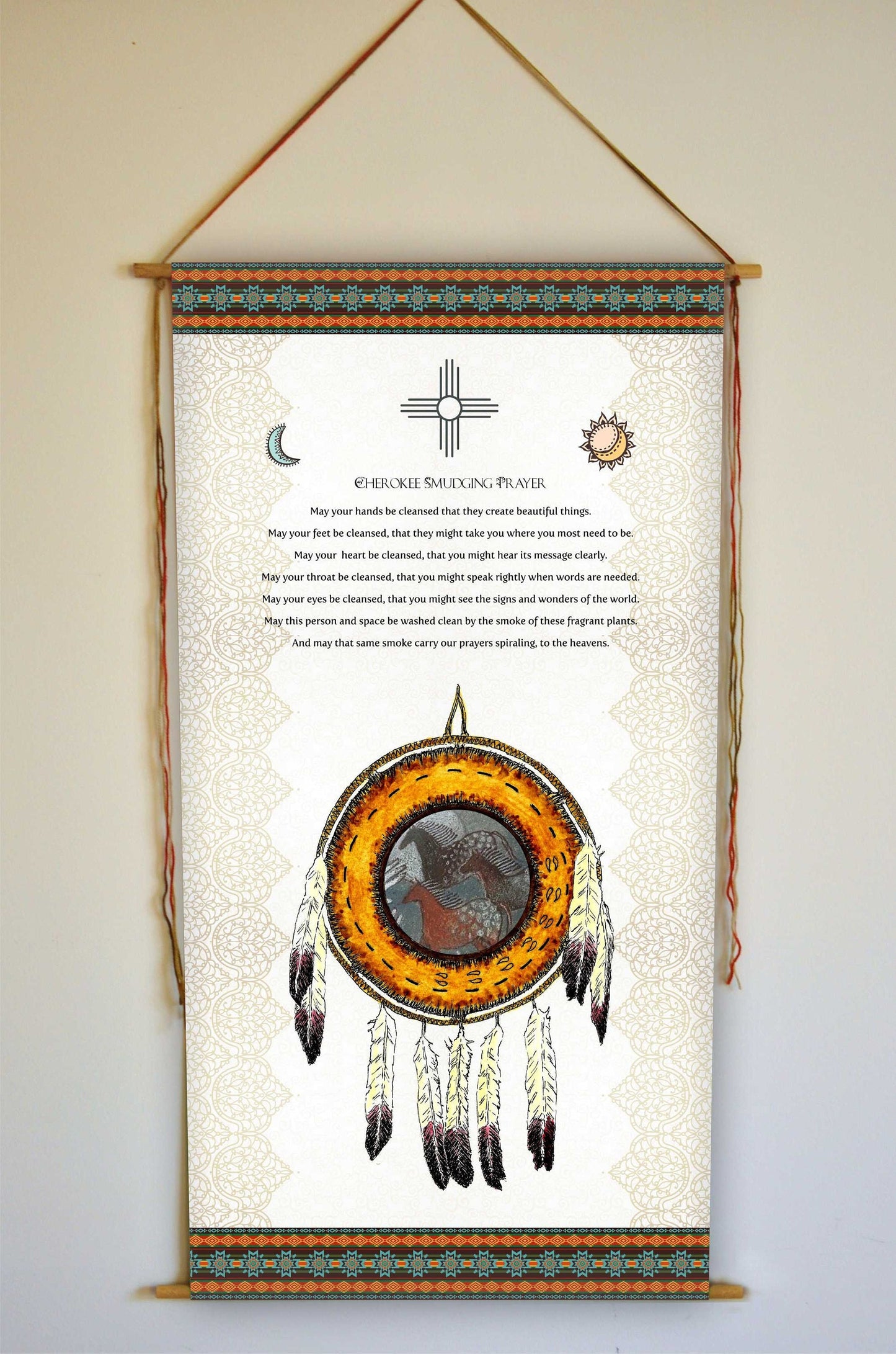 Cherokee Smudging Prayer, Native Americans Wall Art, Native Americans Decor, tapestry, Native American Protective Shield, Prints, Tapestry