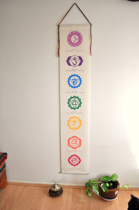 Chakra Banner - Chakra Wall Hanging -  Handmade - Chakra Wall Art - Yoga Studio Decor- Meditation Altar- Meditation gifts - Chakra Tapestry