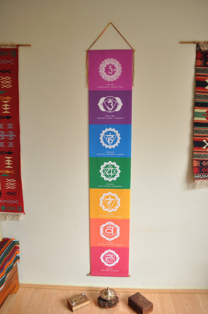 Chakra Wall Hanging - Chakra Banner - Chakra Wall Art - Yoga Decor- Chakra Flags - Meditation Altar-  Handmade - Yoga Gift - Chakra Tapestry