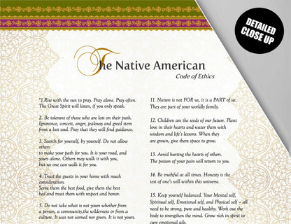 The Native American Code of Ethics, Wall Hanging, Wall Art, Mystical, Print, Native Art, Native Print, Native American Decor, Tapestry