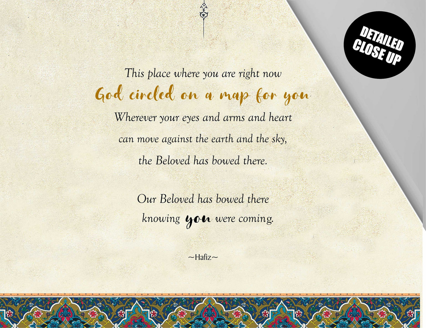 Hafiz, This Place Where You Are, Hafis Wall Art, Inspirational Quotes, Sufi Wall Art, Mandala Wall Art, Trust, Yoga Studio Decor, Tapestry