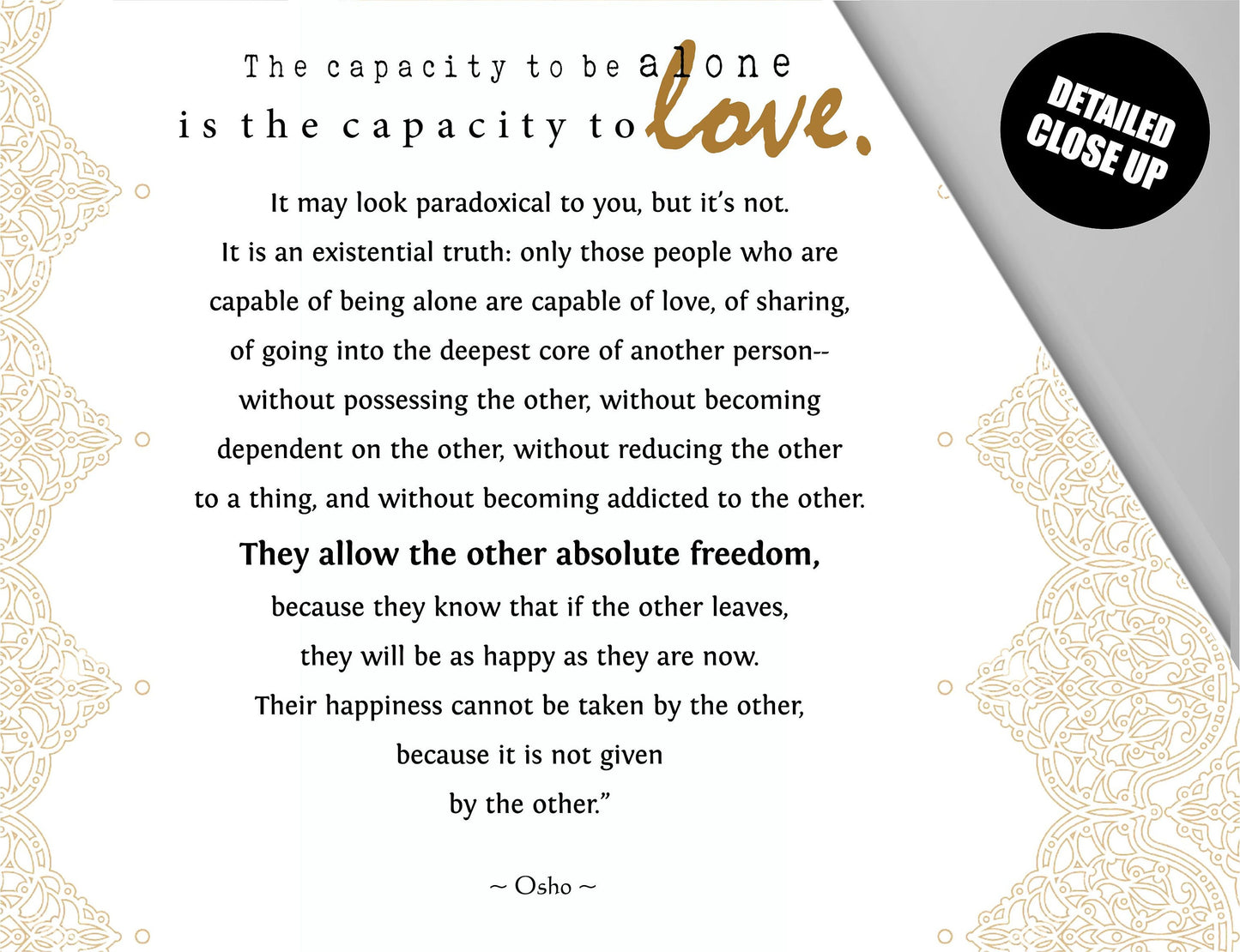 Osho on Relationship, Aloneness and Love, Love Wall Art, Tantra Decor, Meditation Decor, Love Print, Tapestry, Relationship Quote, Print