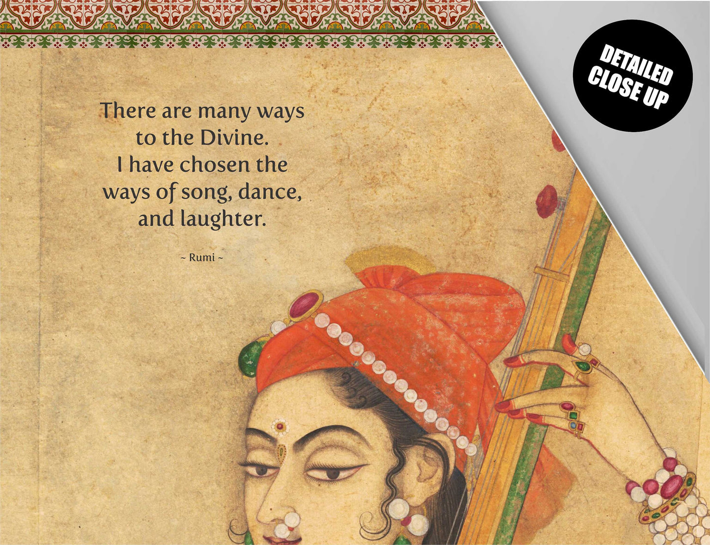 Indian Painting, Rumi Quote, Wall Hanging, Wall Art, Rumi, Woman Print, Indian Woman, Canvas, Poster, Lady Playing the Tanpura, Tapestry