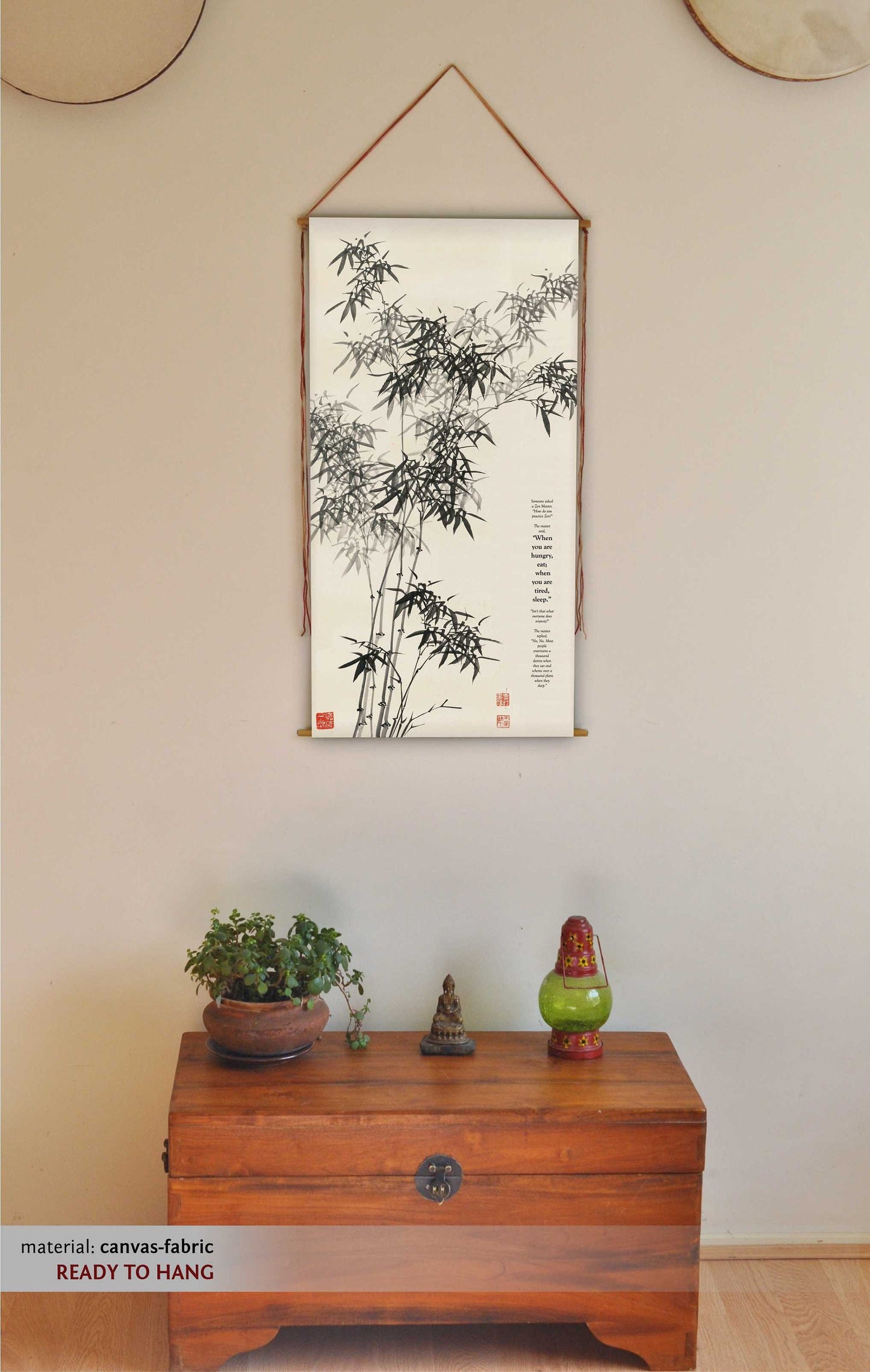 Zen Story, Wall Hanging, Zen Painting, Zen Saying, Zen Wall Art, Meditation Altar, Meditation Decor, Bamboo Painting, Zen Decor, Tapestry