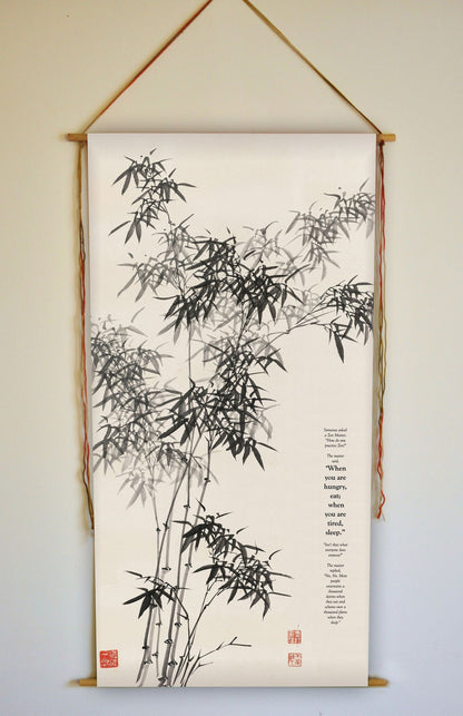 Zen Story, Wall Hanging, Zen Painting, Zen Saying, Zen Wall Art, Meditation Altar, Meditation Decor, Bamboo Painting, Zen Decor, Tapestry