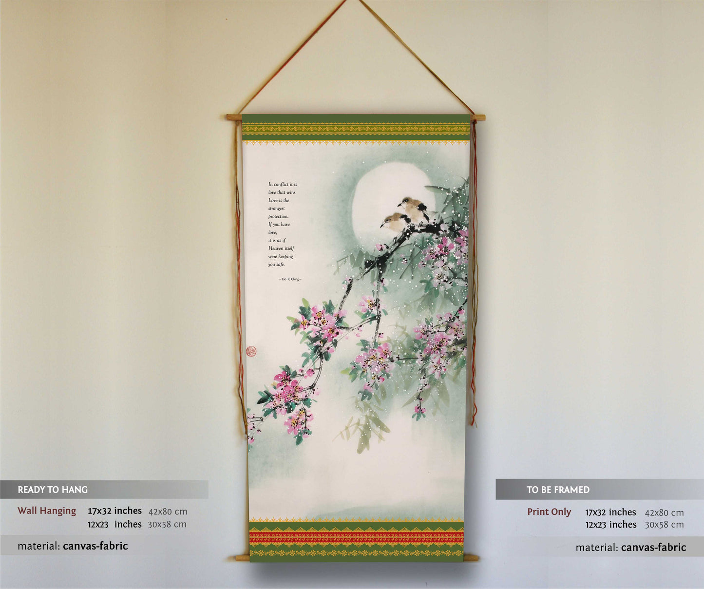 Tao Te Ching, Wall Hanging, Love Quote, Scroll, Wall Art, Meditation Altar, Cherry Blossom Painting, Lao Tzu, Birds Painting, Tapestry