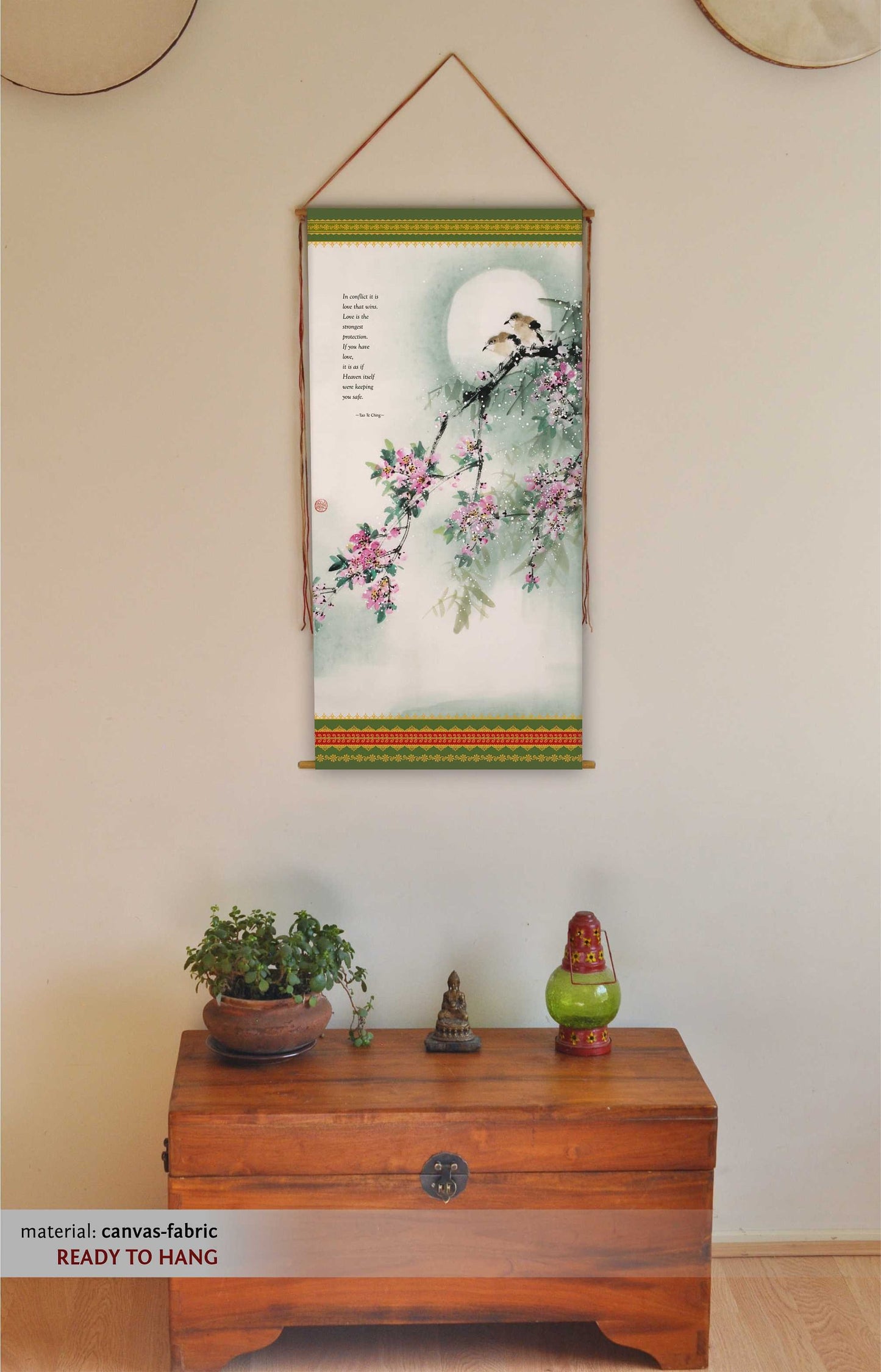 Tao Te Ching, Wall Hanging, Love Quote, Scroll, Wall Art, Meditation Altar, Cherry Blossom Painting, Lao Tzu, Birds Painting, Tapestry