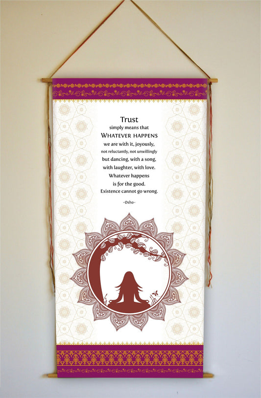 On trust, Osho Quote, Yoga Studio Decor, Meditation gifts, Meditation altar, Trust the journey, Surrender, Yoga gifts, Tapestry