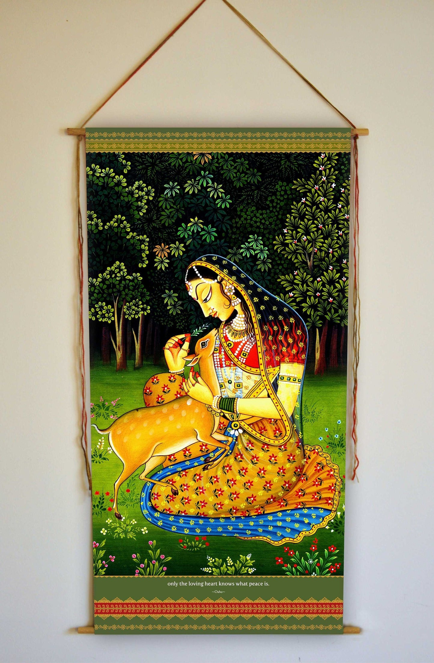 Indian Woman Painting Wall Hanging, Indian Ragamala Painting Print, Indian Wall Art, Love Gifts, Animal Lover Art, Love Quote, Tapestry