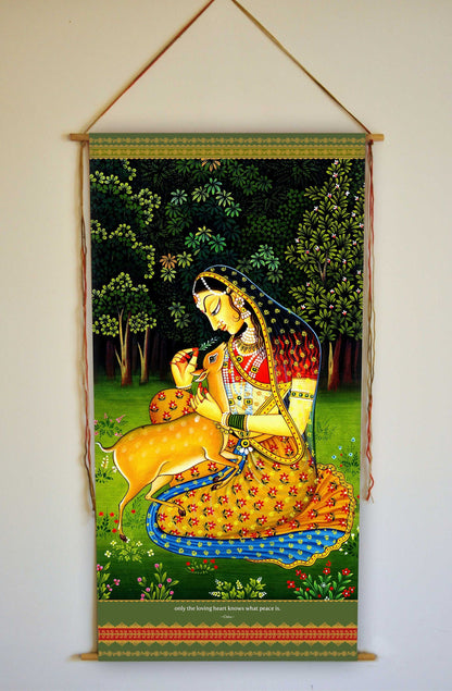 Indian Woman Painting Wall Hanging, Indian Ragamala Painting Print, Indian Wall Art, Love Gifts, Animal Lover Art, Love Quote, Tapestry