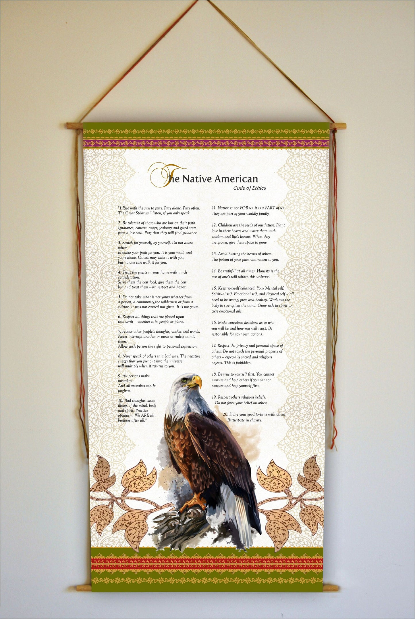 The Native American Code of Ethics, Wall Hanging, Wall Art, Mystical, Print, Native Art, Native Print, Native American Decor, Tapestry