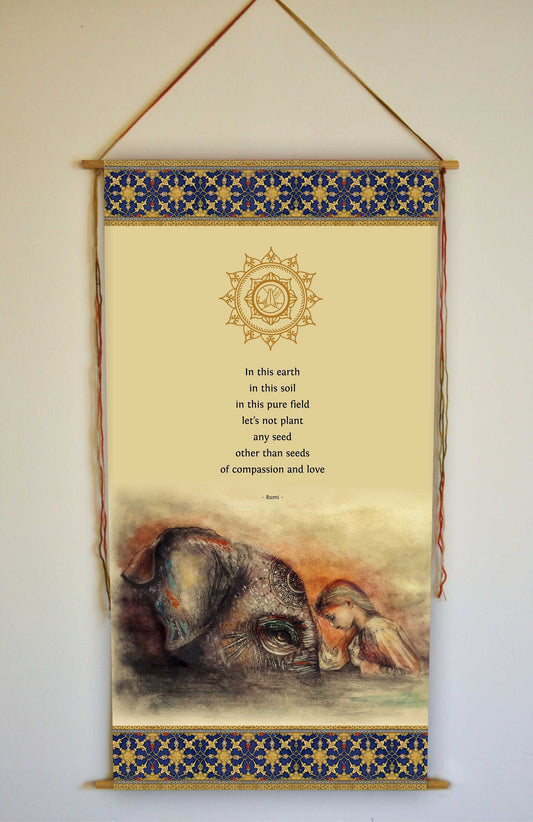 Elephant Wall Art, Rumi Quote, Elephant Watercolor, Elephant Print, Rumi Quote, Love Gifts, Spiritual Gift, Inspirational Quote, Tapestry