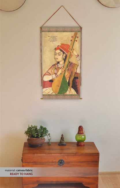 Indian Painting, Rumi Quote, Wall Hanging, Wall Art, Rumi, Woman Print, Indian Woman, Canvas, Poster, Lady Playing the Tanpura, Tapestry