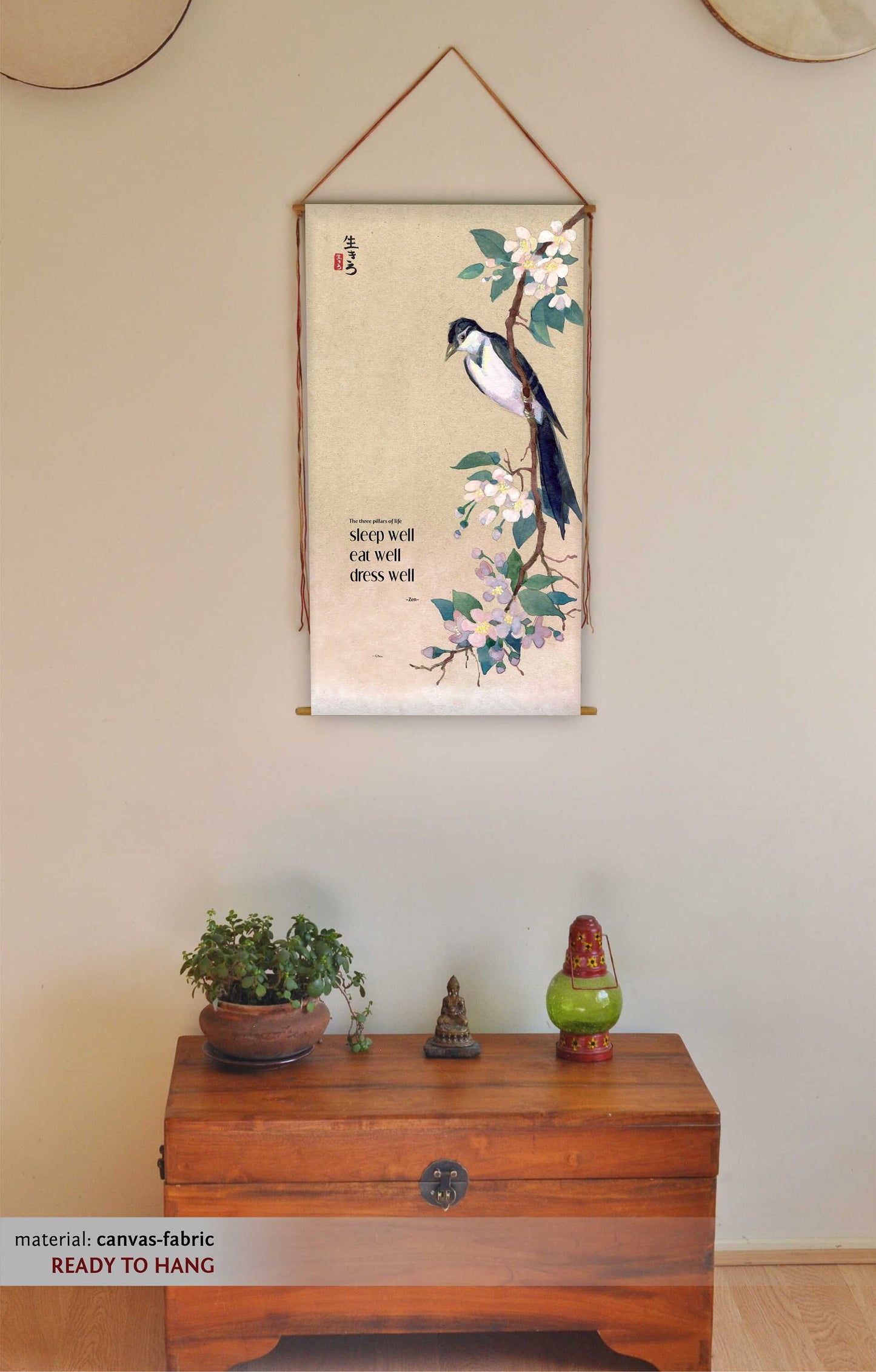 Zen Wall Decor, Zen Painting, Japanese Painting, Zen Wall Art, Wall Hanging, Zen Wisdom, Spiritual Wisdom, Ready to Hang Tapestry