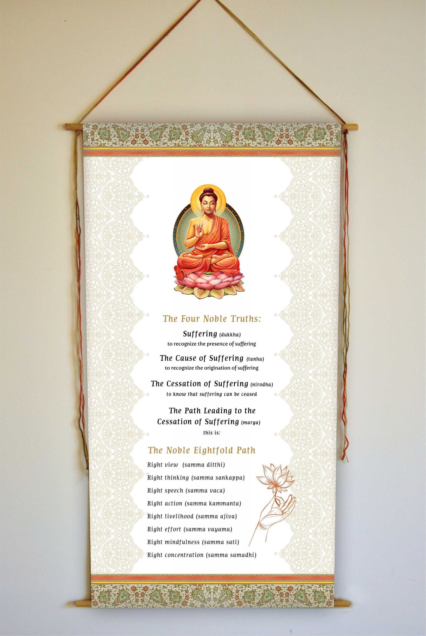 The Four Noble Truths, The Eightfold Path, Wall Hanging, Buddhist Wall Art, Buddha Quote, Tapestry