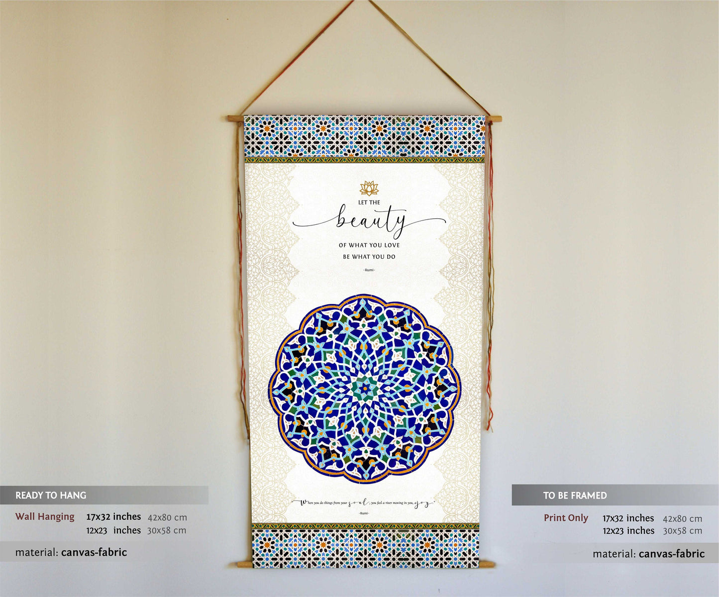 Rumi, Wall Hanging, Let the beauty of what you love, Rumi Quote, Gifts, Inspirational, Wall Art, Mandala Wall Art, Rumi Wall Art, Tapestry