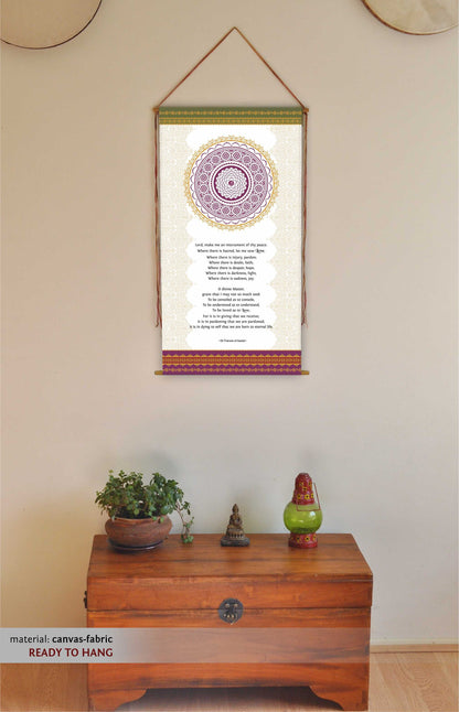 St Francis of Assisi prayer, Lord, make me an instrument, Om symbol, Wall Banner, Inspirational, Wall Hanging, Handmade, Tapestry