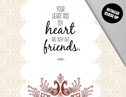 Hafiz, Your heart  and my heart are  very old  friends, Wall Hanging, Friends Gifts, Hafez, Marriage Anniversary Gift, Vintage, Tapestry