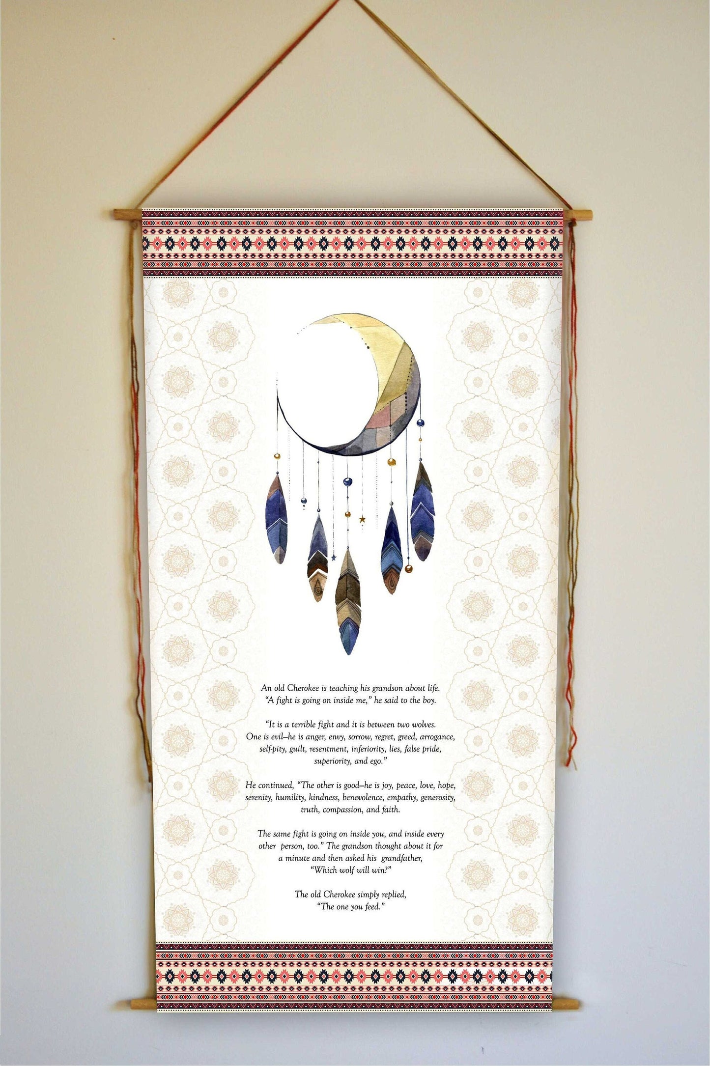 The Tale of The Two Wolves, Wall Hanging, Native American, Inspirational Wall Art, Two wolves, Cherokee Legend, Tapestry