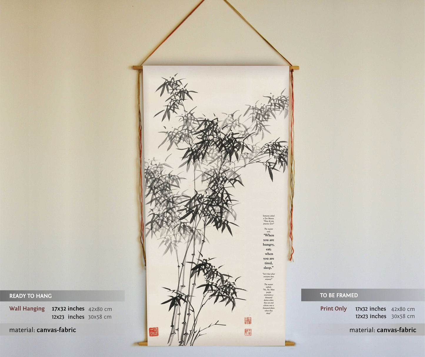 Zen Story, Wall Hanging, Zen Painting, Zen Saying, Zen Wall Art, Meditation Altar, Meditation Decor, Bamboo Painting, Zen Decor, Tapestry