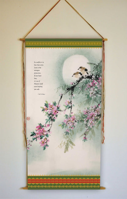 Tao Te Ching, Wall Hanging, Love Quote, Scroll, Wall Art, Meditation Altar, Cherry Blossom Painting, Lao Tzu, Birds Painting, Tapestry