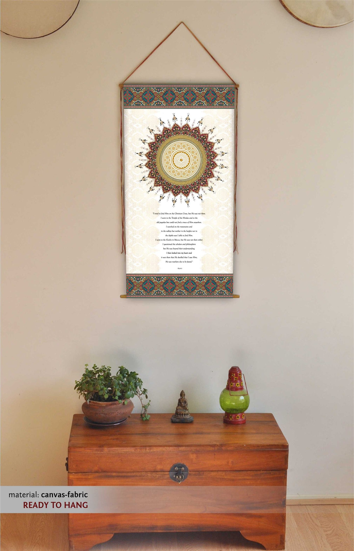 Rumi - Wall Hanging -  I tried to find Him - Rumi Quote - Gifts - Inspirational Wall Art - Mandala - Sufi - Meditation Alter - Tapestry