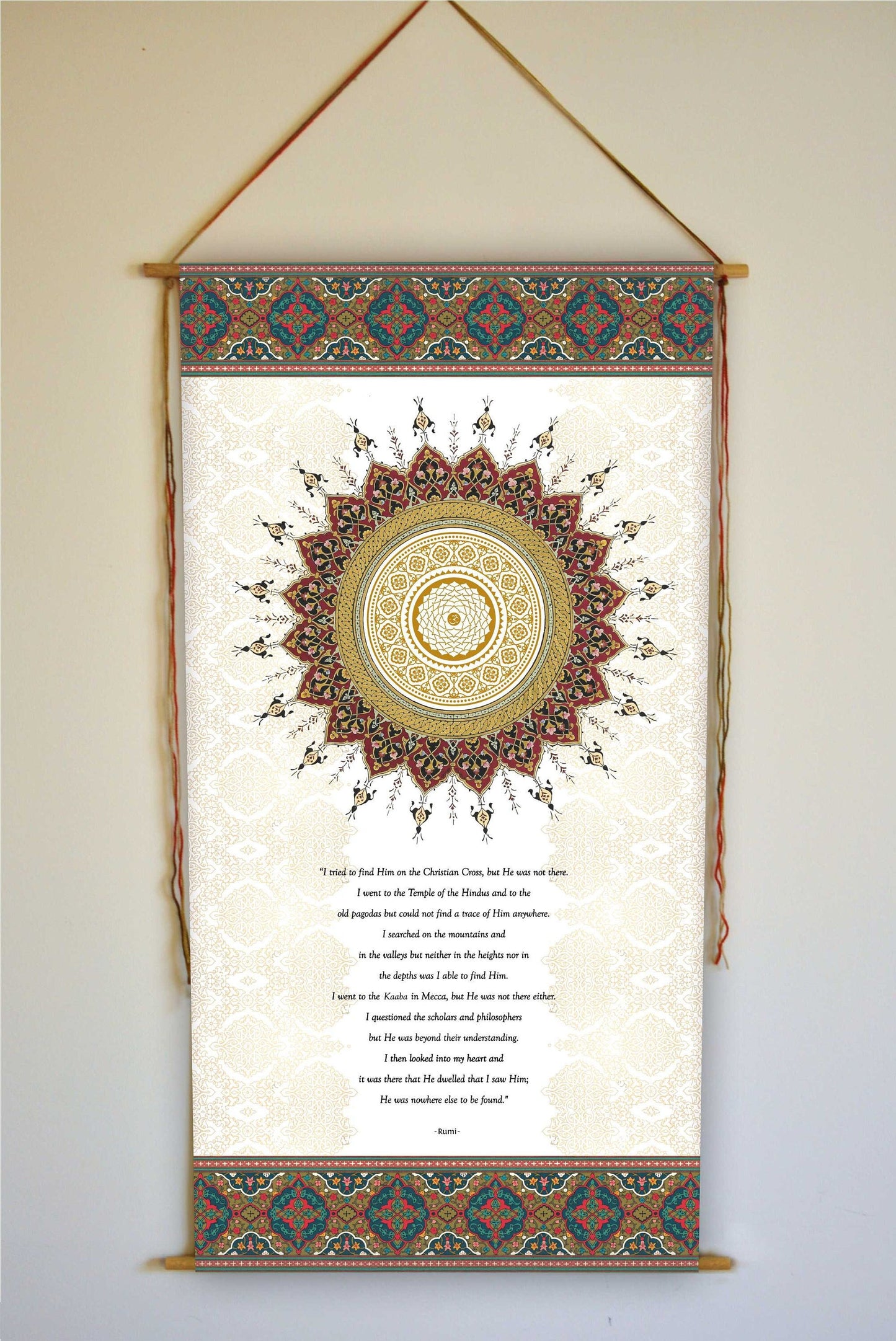 Rumi - Wall Hanging -  I tried to find Him - Rumi Quote - Gifts - Inspirational Wall Art - Mandala - Sufi - Meditation Alter - Tapestry