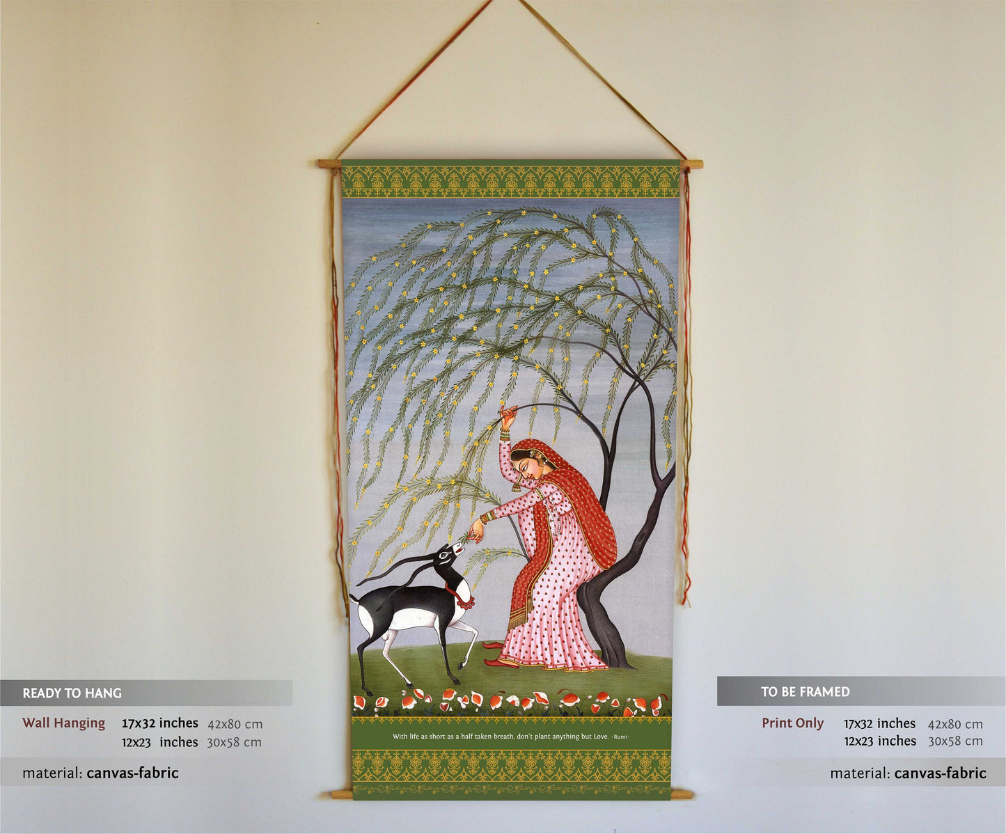 Indian Woman Painting, Woman with Animals, Animal Lover, Rumi Quote, Rumi Art, Indian Ragamala Painting Print, Vintage Exotic Wall Art