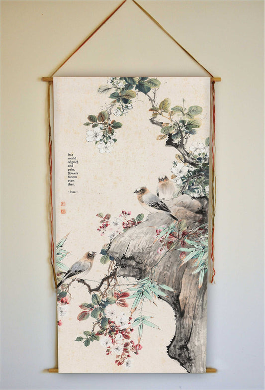 Zen Wall Art, Wall hanging, Zen Art, Zen painting, Japanese Painting , Japanese Art, Zen Quote, Zen Decor, Bird Print, Zen poem, Tapestry