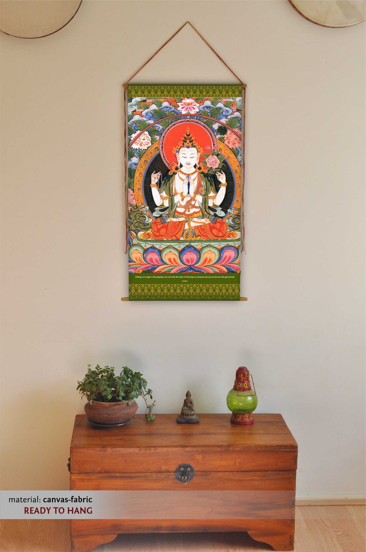 Avalokiteshvara, Buddha quote, On anger, wall hanging, Avalokiteshvara Painting, Buddha Print, Tapestry, Yoga decor, Meditation Altar