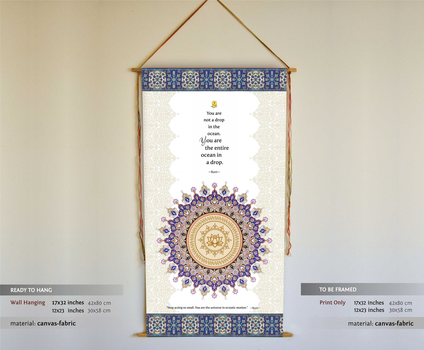 You are not a drop in the ocean, Rumi Wall Art, Wall Hanging, Sufi Art, Rumi Poem, Wall Art, Rumi Prints, Stop acting so small, Tapestry