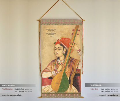 Indian Painting, Rumi Quote, Wall Hanging, Wall Art, Rumi, Woman Print, Indian Woman, Canvas, Poster, Lady Playing the Tanpura, Tapestry