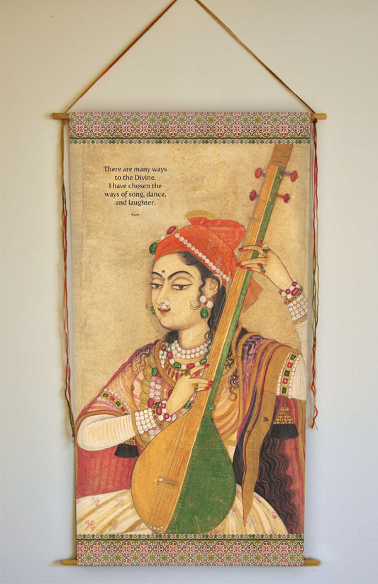 Indian Painting, Rumi Quote, Wall Hanging, Wall Art, Rumi, Woman Print, Indian Woman, Canvas, Poster, Lady Playing the Tanpura, Tapestry