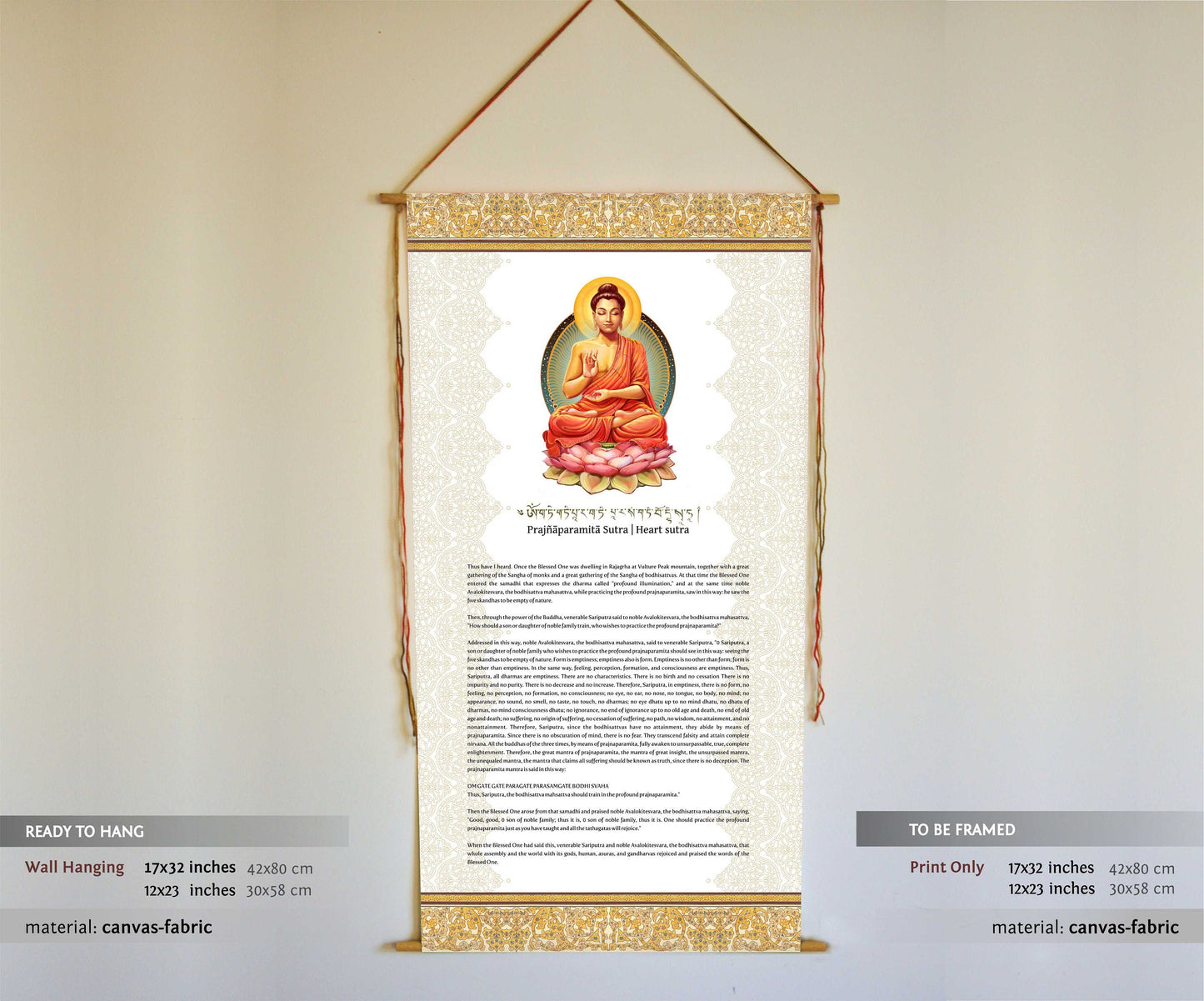 Heart Sutra, Prajñāparamitā Sutra, Wall Hanging, Meditation Altar, Heart Sutra English, Buddhist Altar, Buddhist Wall Art, Prints, Tapestry