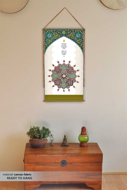 Rumi, Wall Hanging, Yesterday I was clever, Rumi Quote, Rumi Gifts, Rumi Wall Art, Canvas, Moroccan Art Print, Islamic Art, Tapestry