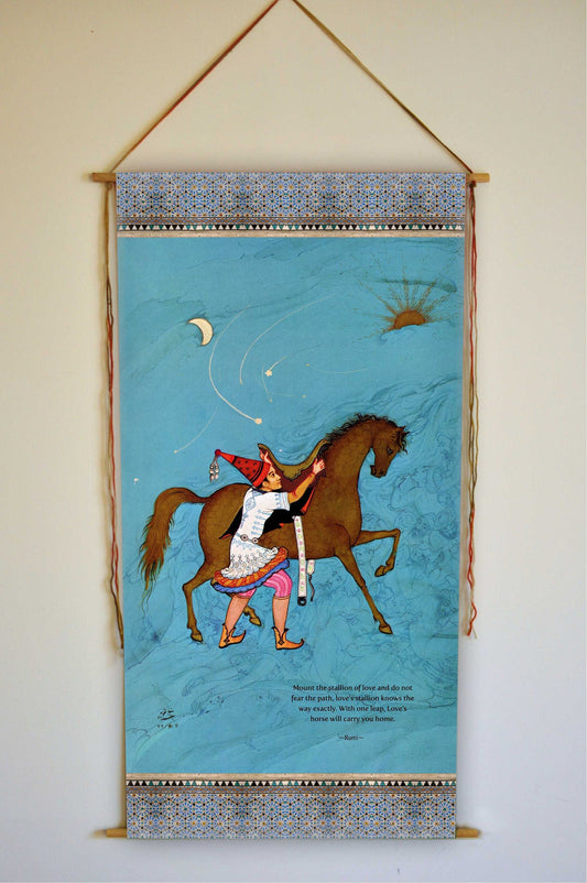 Rumi, Sufi Painting, Wall Art, Persian Art, Horse Painting, Sufi Art, Horse Prints, Middle Eastern Decor, Rumi Quote, Wall Hanging, Tapestry