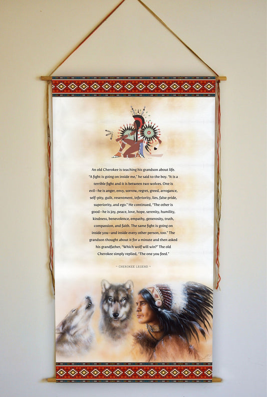 Two Wolves, Native American, Wall Hanging, inspirational quotes, wall art, prints, two wolves, tapestry, yoga decor, Cherokee Legend