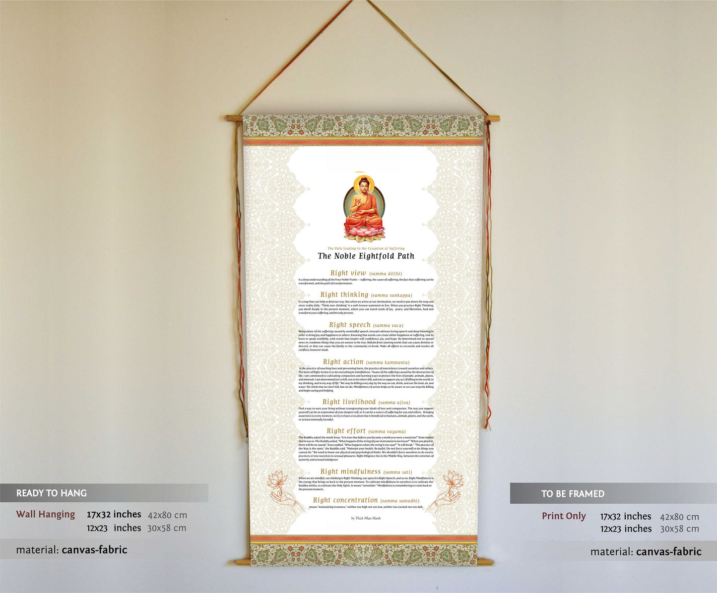 The Noble Eightfold Path by Thich Nhat Hanh, Wall Hanging, Tapestry