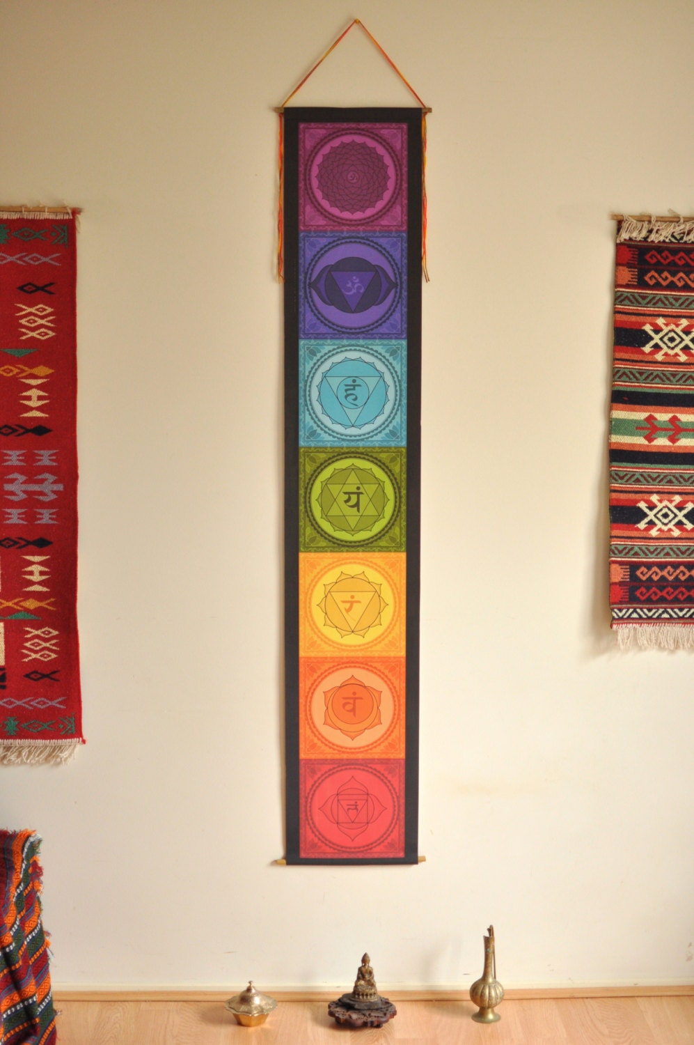 Chakra Wall Hanging - Chakra Banner - Handmade - Chakra flags - Chakra Wall Art - Yoga gift - Yoga Decor - Chakra Prints - Chakra Tapestry